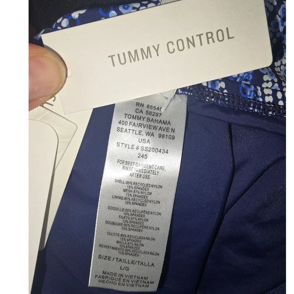 NWT Tommy Bahama Bikini Bottoms Navy Playa Brava Hi Waist Ring Women Large